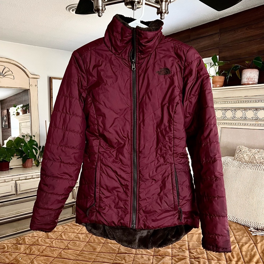 Womens The North Fave Coat Jacket Maroon Brown  Reversible Size Small